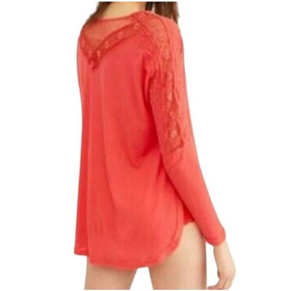 FREE PEOPLE LOLA LACE TRIM CORAL TOP SZ.M EUC. - Picture 2 of 11